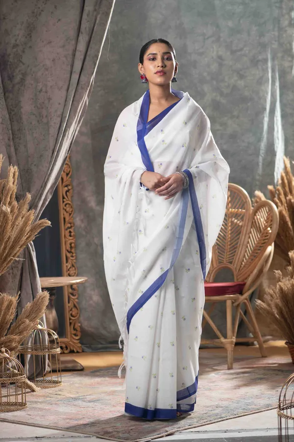White_Premium_Cotton_Saree_With_Blouse_Piece_For_Women_&_Girls