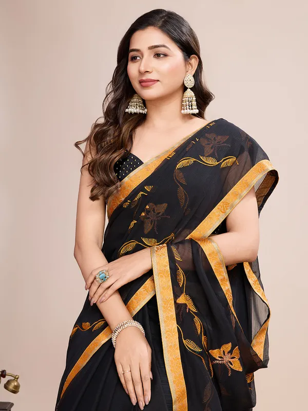 Black_Premium_Georgette_Soft_Silk_With_Blouse_Piece_For_Women_&_Girls