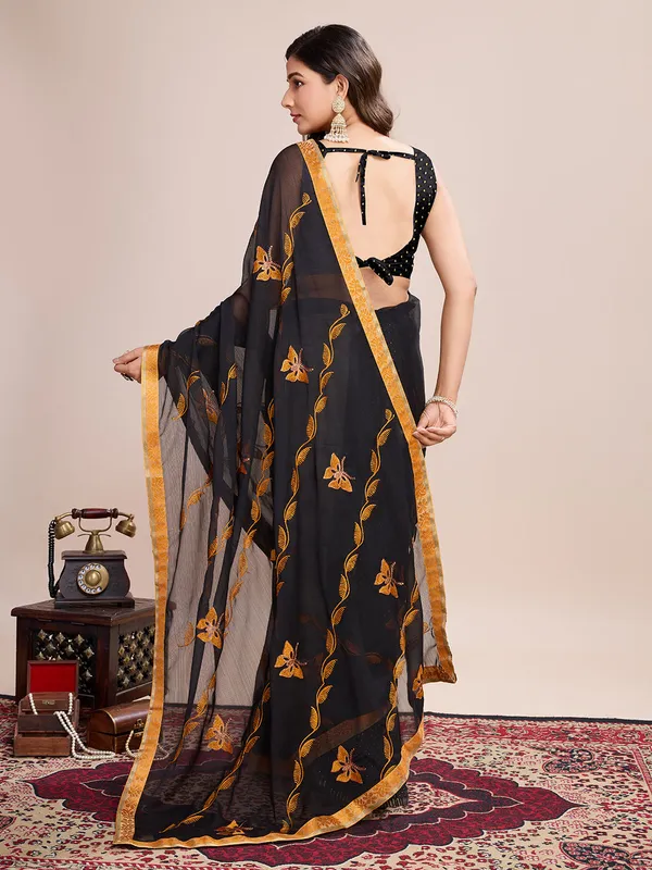Black_Premium_Georgette_Soft_Silk_With_Blouse_Piece_For_Women_&_Girls