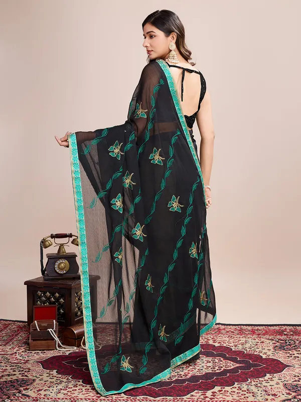 Black_Premium_Georgette_Soft_Silk_With_Blouse_Piece_For_Women_&_Girls