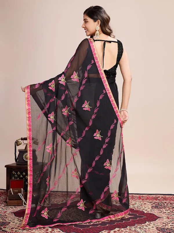 Black_Premium_Georgette_Soft_Silk_With_Blouse_Piece_For_Women_&_Girls