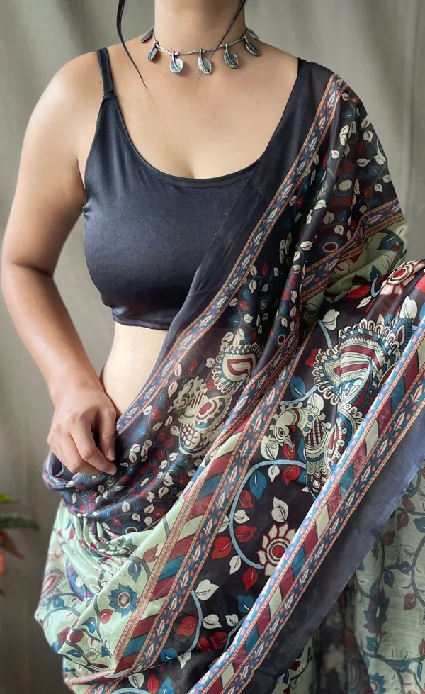 Light_Green_Premium_Kalamkari_Saree_With_Blouse_Piece_For_Women_&_Girls