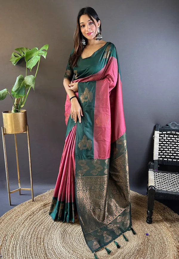 Mehandi_&_Maroon_Premium_Soft_Silk_With_Blouse_Piece_For_Women_&_Girls