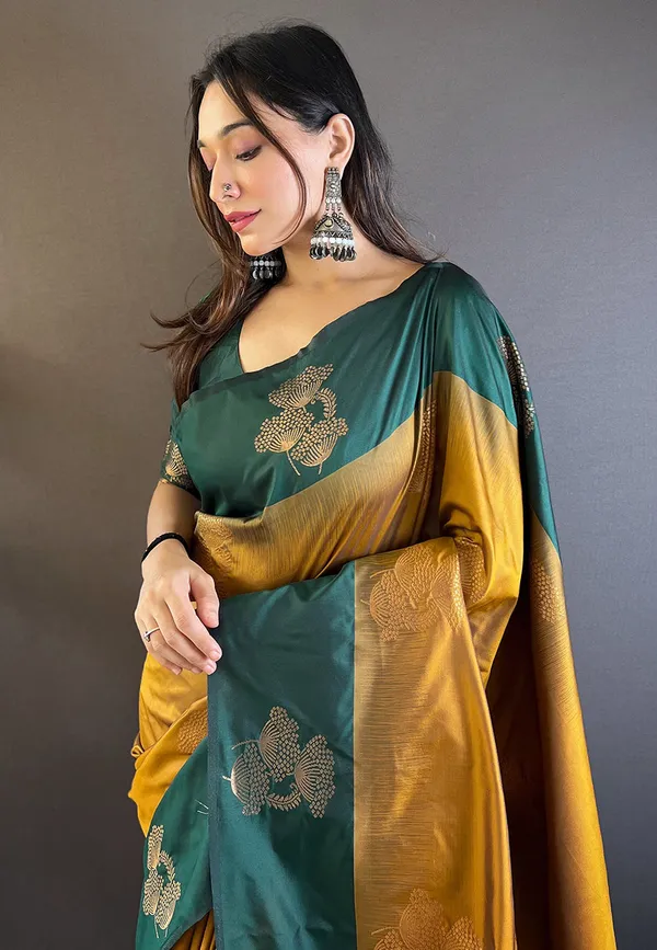 Mehandi_&_Yellow_Premium_Soft_Silk_With_Blouse_Piece_For_Women_&_Girls