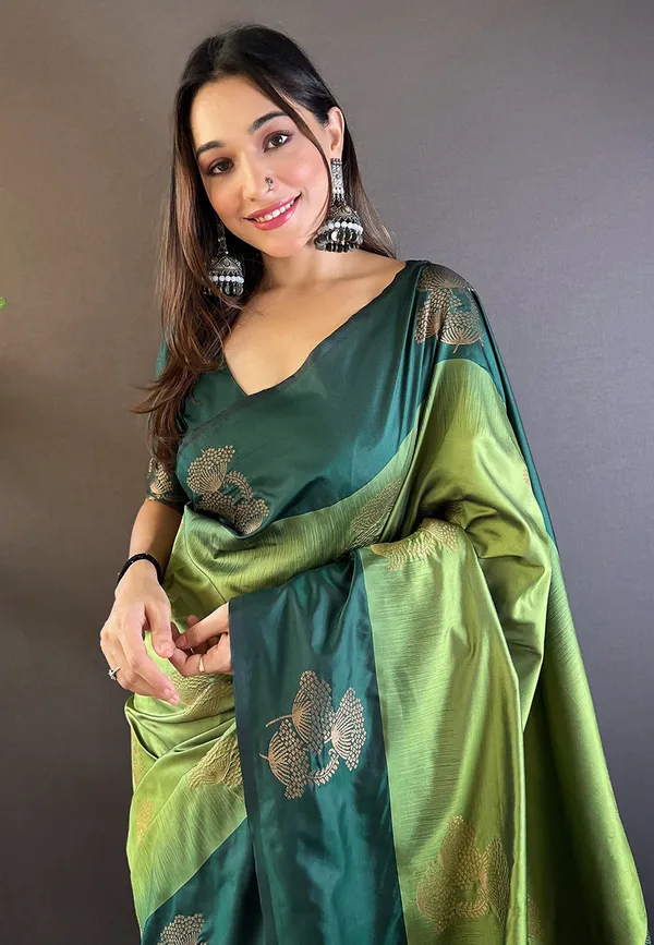 Mehandi_Green_Premium_Soft_Silk_With_Blouse_Piece_For_Women_&_Girls