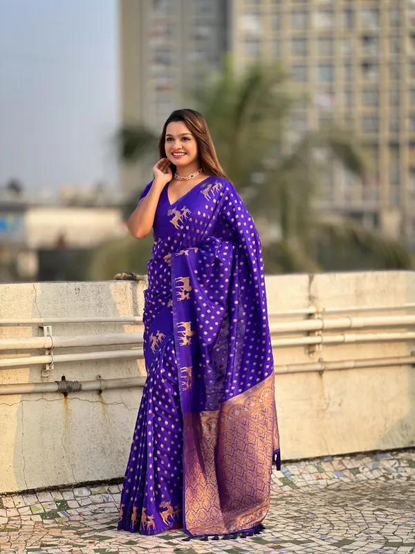 Blue_Premium_Soft_Silk_With_Blouse_Piece_For_Women_&_Girls