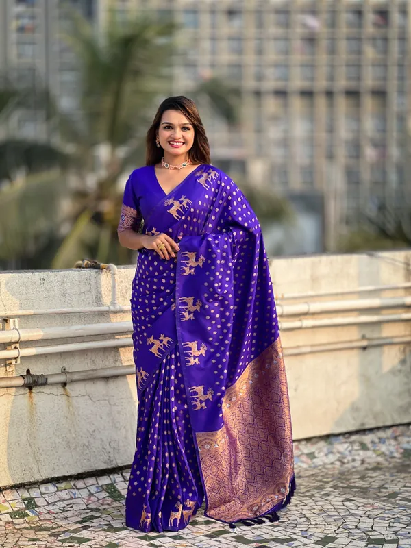 Blue_Premium_Soft_Silk_With_Blouse_Piece_For_Women_&_Girls
