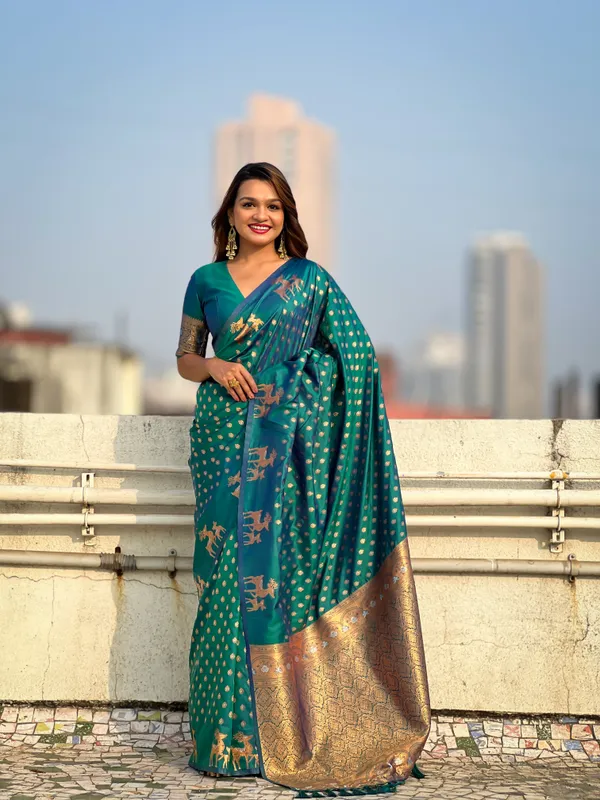 Bottle_Green_Premium_Soft_Silk_With_Blouse_Piece_For_Women_&_Girls