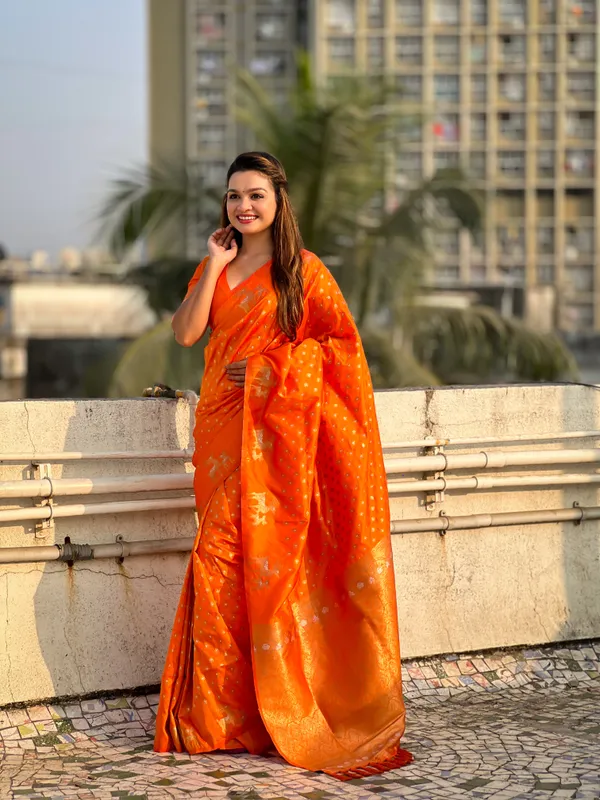 Orange_Premium_Soft_Silk_With_Blouse_Piece_For_Women_&_Girls