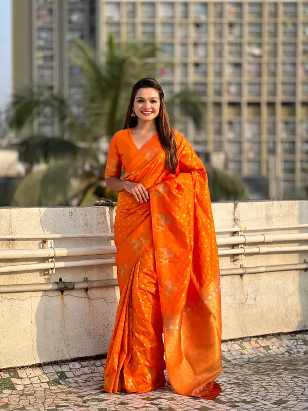 Orange_Premium_Soft_Silk_With_Blouse_Piece_For_Women_&_Girls