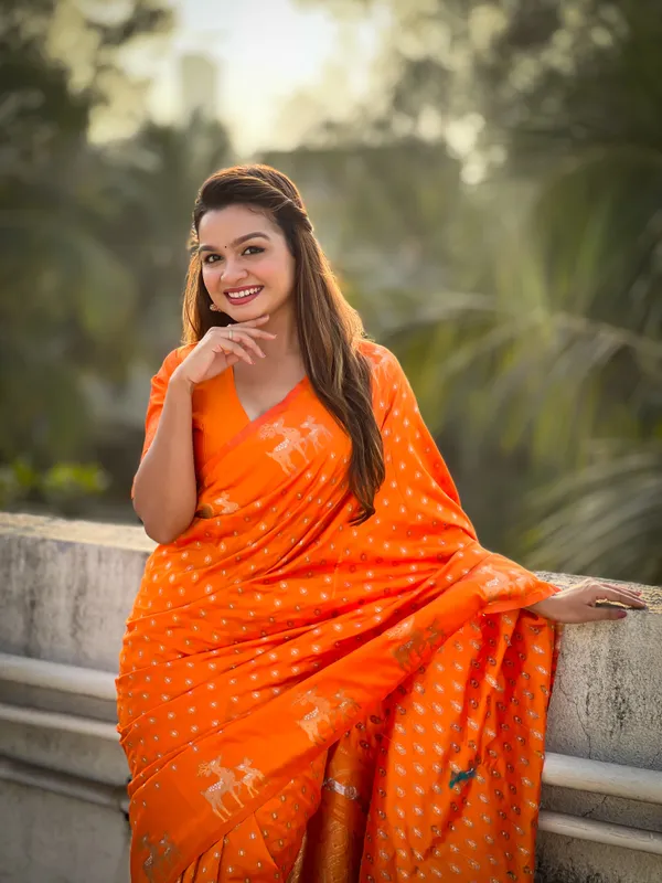 Orange_Premium_Soft_Silk_With_Blouse_Piece_For_Women_&_Girls