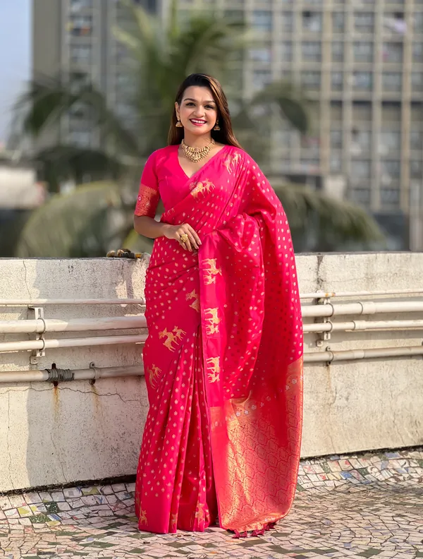 Pink_Premium_Soft_Silk_With_Blouse_Piece_For_Women_&_Girls