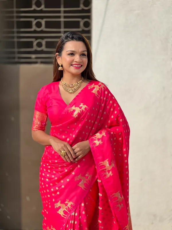 Pink_Premium_Soft_Silk_With_Blouse_Piece_For_Women_&_Girls