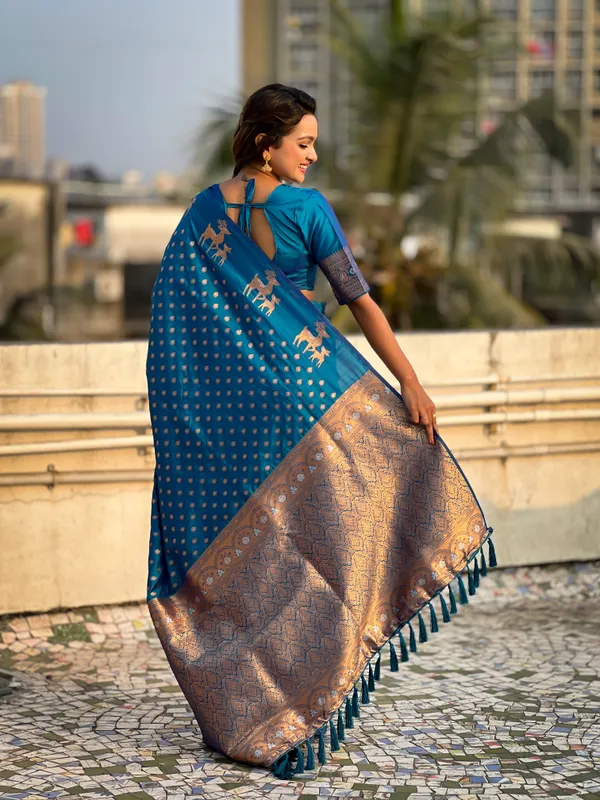 Sky_Blue_Premium_Soft_Silk_With_Blouse_Piece_For_Women_&_Girls