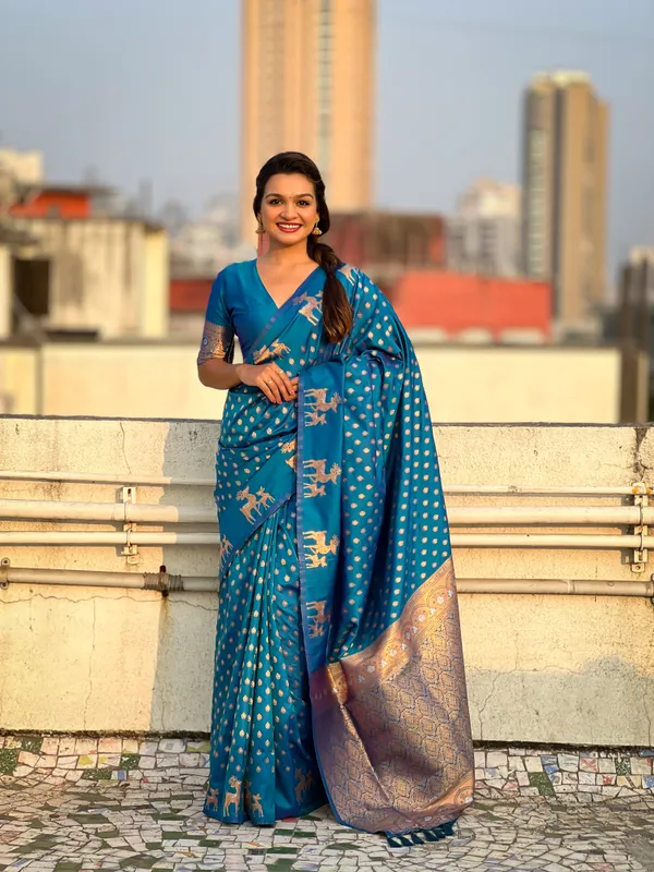 Sky_Blue_Premium_Soft_Silk_With_Blouse_Piece_For_Women_&_Girls