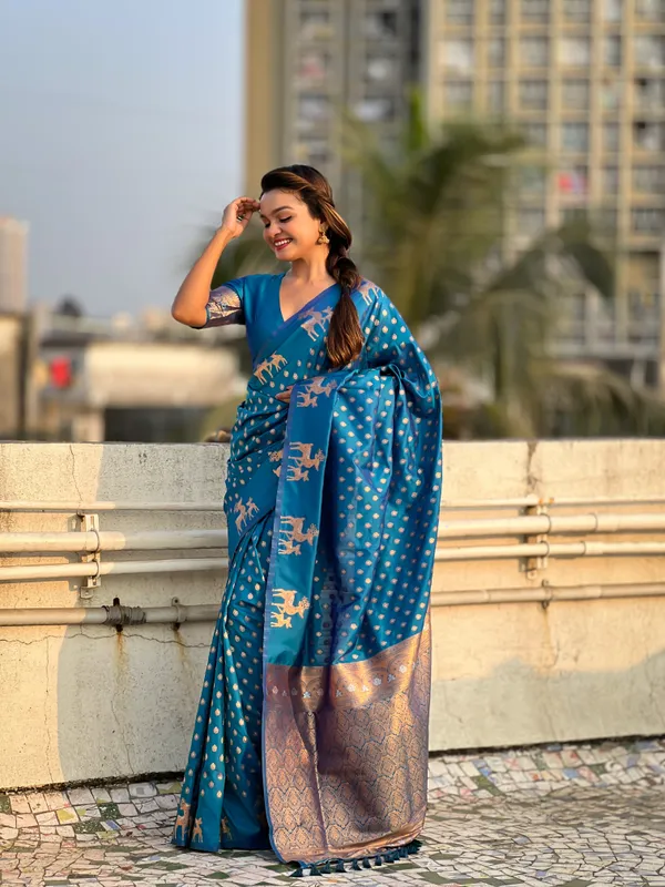 Sky_Blue_Premium_Soft_Silk_With_Blouse_Piece_For_Women_&_Girls