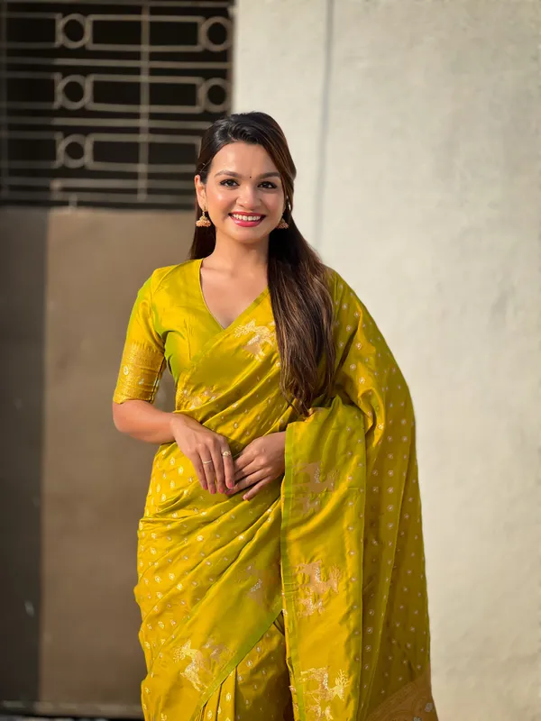 Yellow_Premium_Soft_Silk_With_Blouse_Piece_For_Women_&_Girls