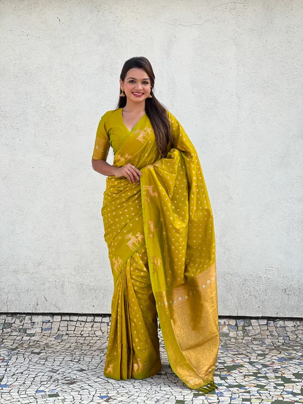 Yellow_Premium_Soft_Silk_With_Blouse_Piece_For_Women_&_Girls