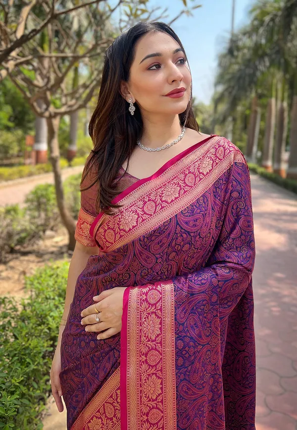 Violet_Premium_Soft_Kashmiri_Silk_With_Blouse_Piece_For_Women_&_Girls