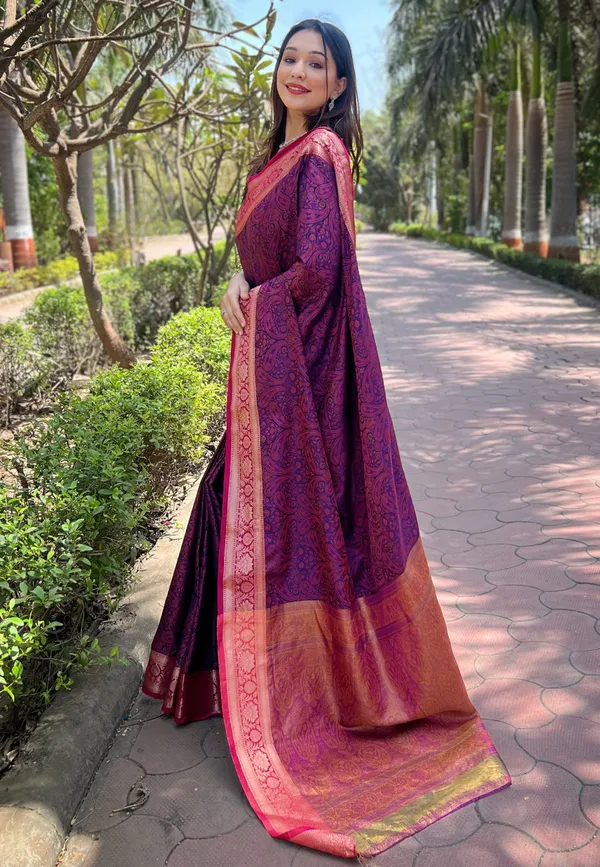 Violet_Premium_Soft_Kashmiri_Silk_With_Blouse_Piece_For_Women_&_Girls