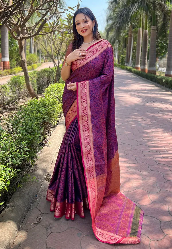 Violet_Premium_Soft_Kashmiri_Silk_With_Blouse_Piece_For_Women_&_Girls