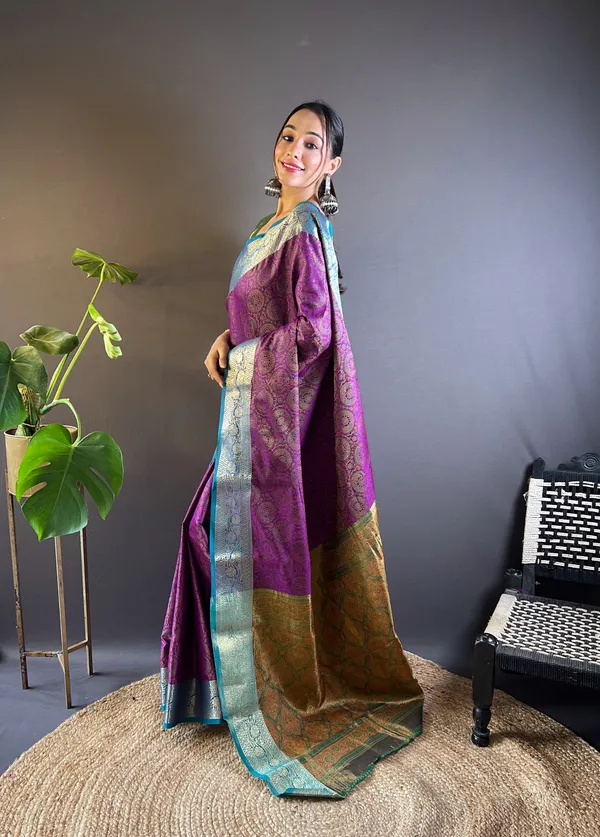 Purple_Premium_Soft_Kashmiri_Silk_With_Blouse_Piece_For_Women_&_Girls