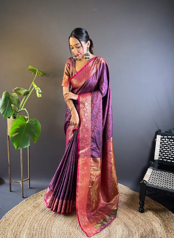 Violet_Premium_Soft_Kashmiri_Silk_With_Blouse_Piece_For_Women_&_Girls