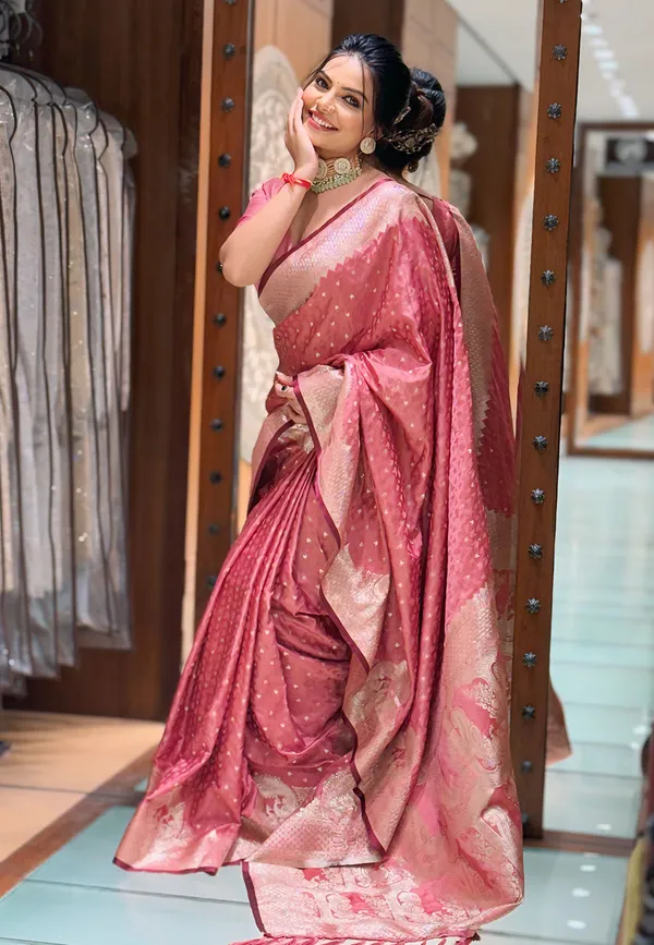 Pink_Premium_Banarasi_Silk_With_Blouse_Piece_For_Women_&_Girls