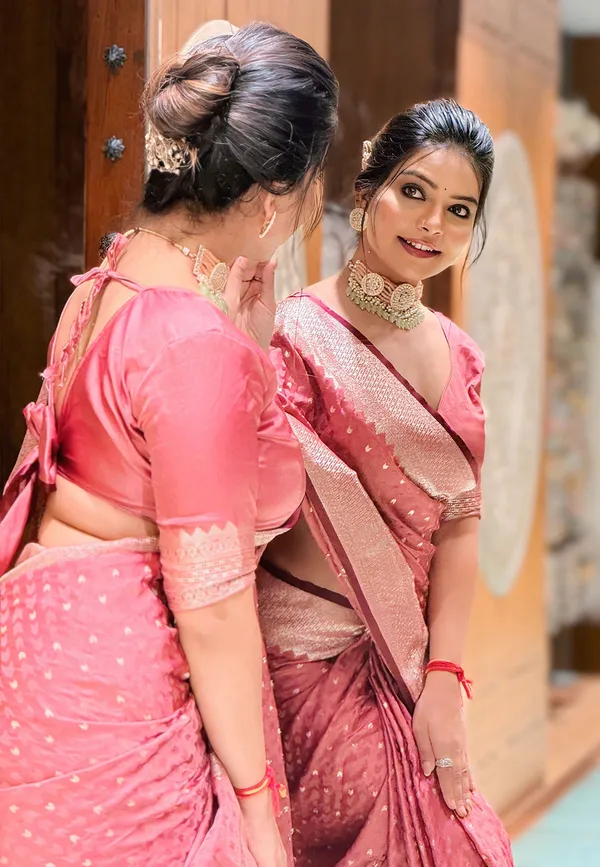 Pink_Premium_Banarasi_Silk_With_Blouse_Piece_For_Women_&_Girls