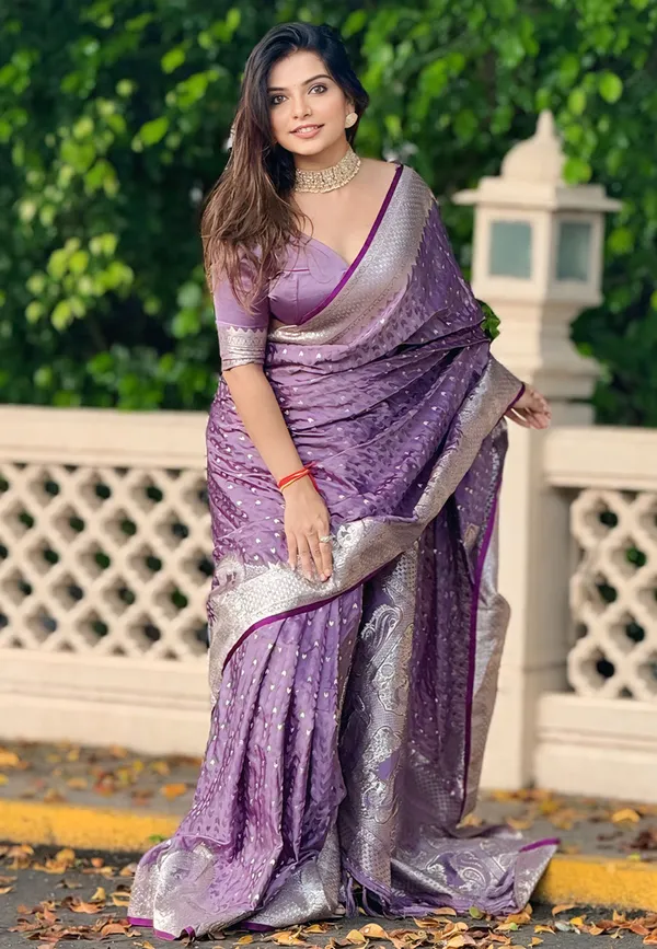 Purple_Premium_Banarasi_Silk_With_Blouse_Piece_For_Women_&_Girls