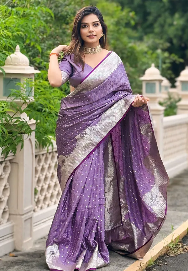 Purple_Premium_Banarasi_Silk_With_Blouse_Piece_For_Women_&_Girls