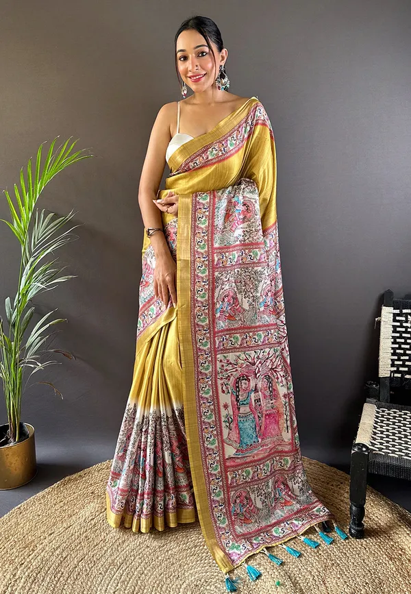 Yellow_Premium_Tussar_Saree_With_Blouse_Piece_For_Women_&_Girls