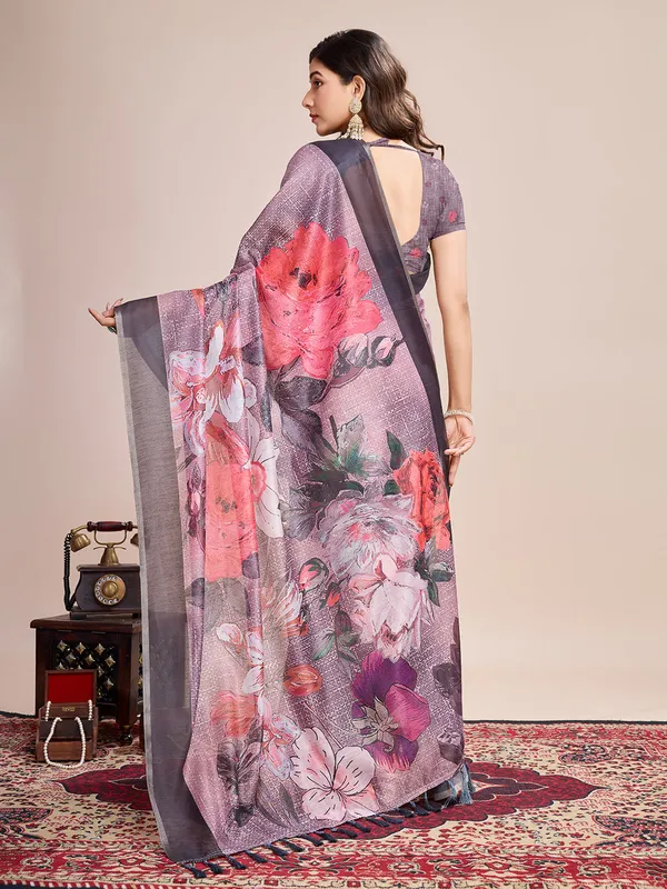 Light_Purple_Premium_Semi_Linen_Saree_With_Blouse_Piece_For_Women_&_Girls
