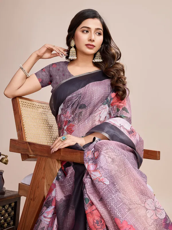 Light_Purple_Premium_Semi_Linen_Saree_With_Blouse_Piece_For_Women_&_Girls