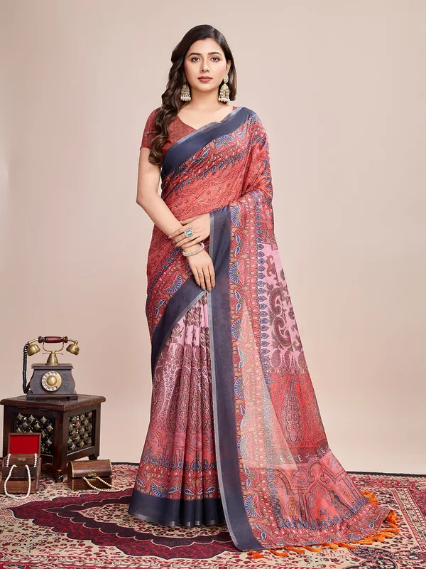 Multicolor_Premium_Semi_Linen_Saree_With_Blouse_Piece_For_Women_&_Girls