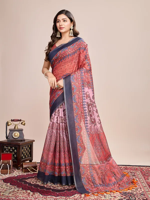 Multicolor_Premium_Semi_Linen_Saree_With_Blouse_Piece_For_Women_&_Girls