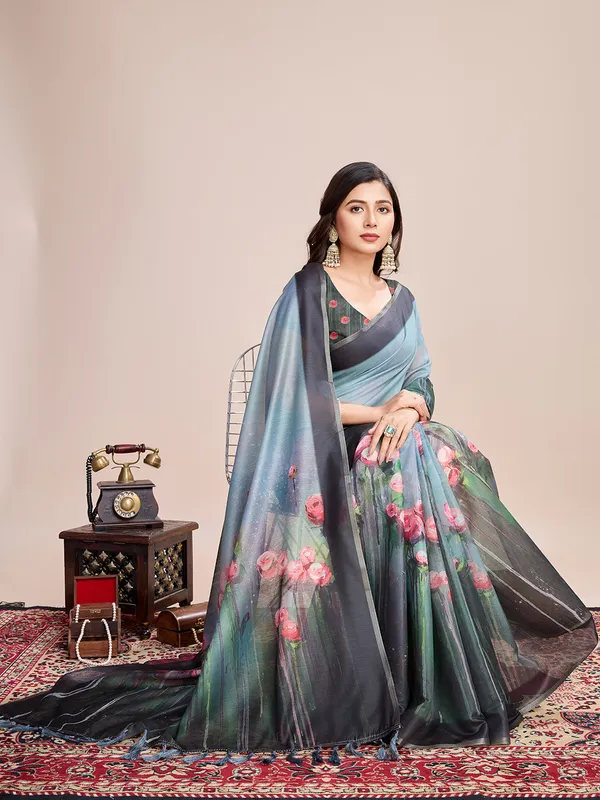 Sky_Premium_Semi_Linen_Saree_With_Blouse_Piece_For_Women_&_Girls