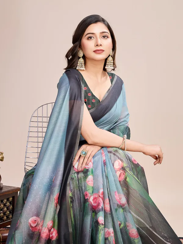 Sky_Premium_Semi_Linen_Saree_With_Blouse_Piece_For_Women_&_Girls