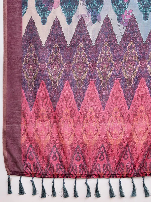 Blue_Premium_Semi_Linen_Saree_With_Blouse_Piece_For_Women_&_Girls