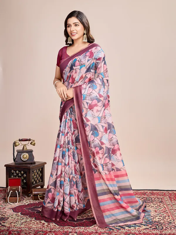 Multicolor_Premium_Semi_Linen_Saree_With_Blouse_Piece_For_Women_&_Girls