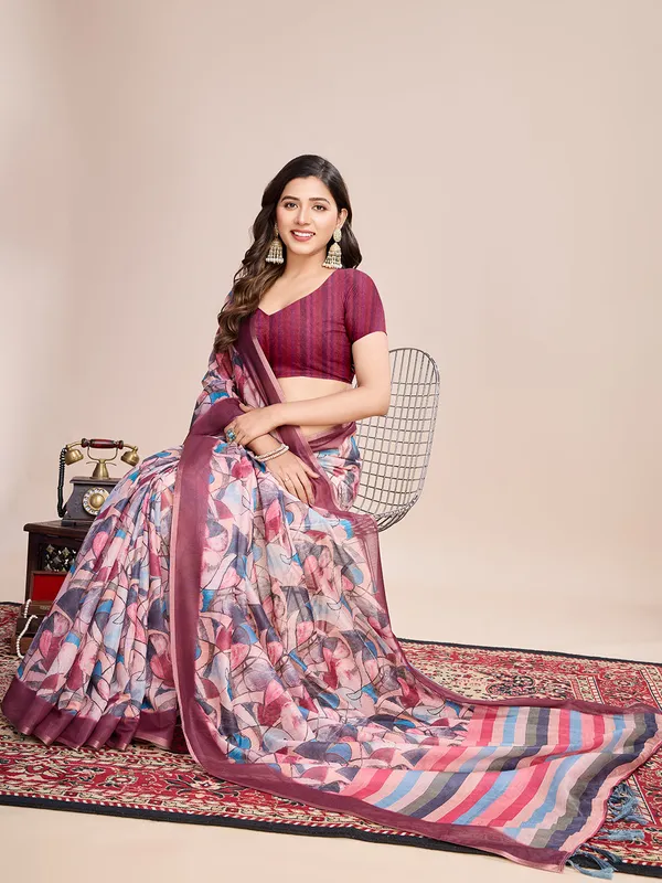 Multicolor_Premium_Semi_Linen_Saree_With_Blouse_Piece_For_Women_&_Girls