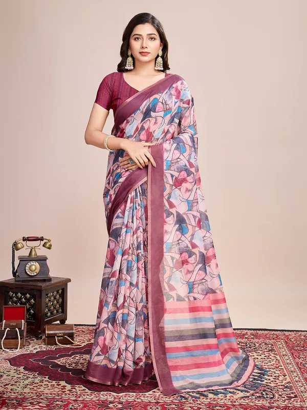 Multicolor_Premium_Semi_Linen_Saree_With_Blouse_Piece_For_Women_&_Girls
