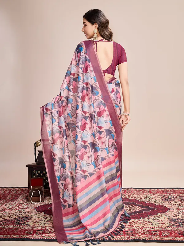 Multicolor_Premium_Semi_Linen_Saree_With_Blouse_Piece_For_Women_&_Girls