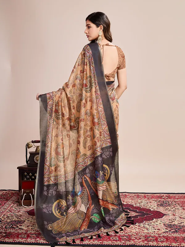 Cream_Premium_Semi_Linen_Saree_With_Blouse_Piece_For_Women_&_Girls