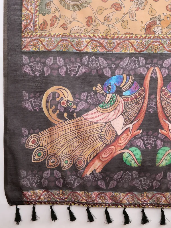 Cream_Premium_Semi_Linen_Saree_With_Blouse_Piece_For_Women_&_Girls