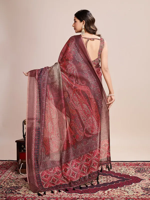 Red_Premium_Semi_Linen_Saree_With_Blouse_Piece_For_Women_&_Girls