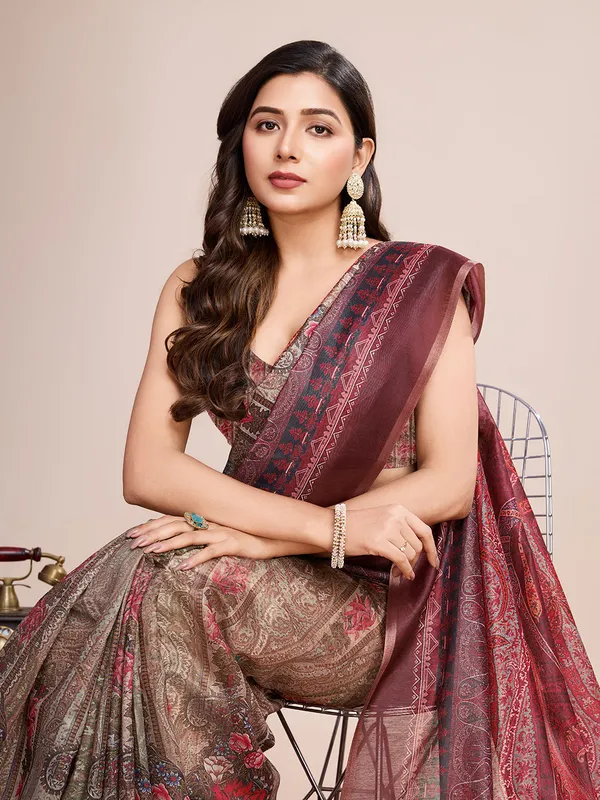 Red_Premium_Semi_Linen_Saree_With_Blouse_Piece_For_Women_&_Girls