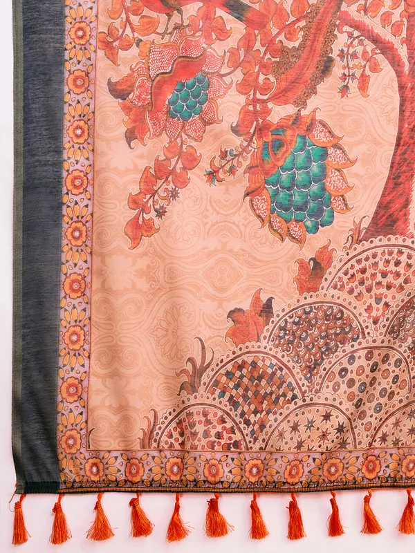 Orange_Premium_Semi_Linen_Saree_With_Blouse_Piece_For_Women_&_Girls