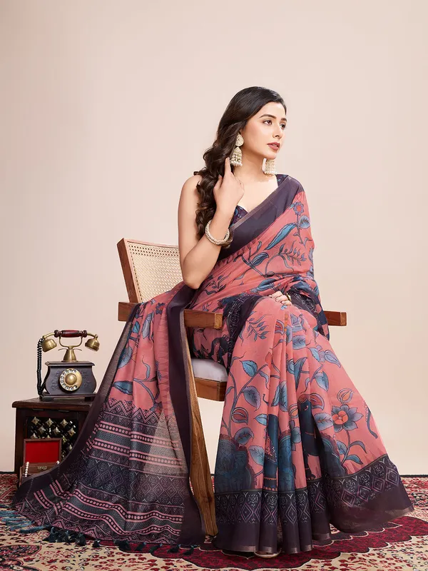 Light_Pink_Premium_Semi_Linen_Saree_With_Blouse_Piece_For_Women_&_Girls
