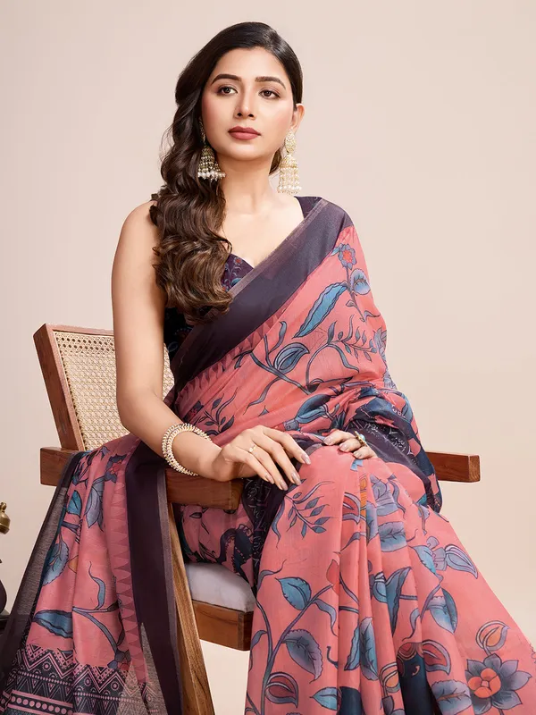Light_Pink_Premium_Semi_Linen_Saree_With_Blouse_Piece_For_Women_&_Girls